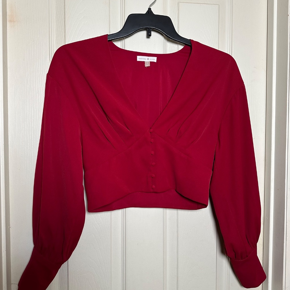 Backyard Roses Deep V Red Blouse - Picture 2 of 5